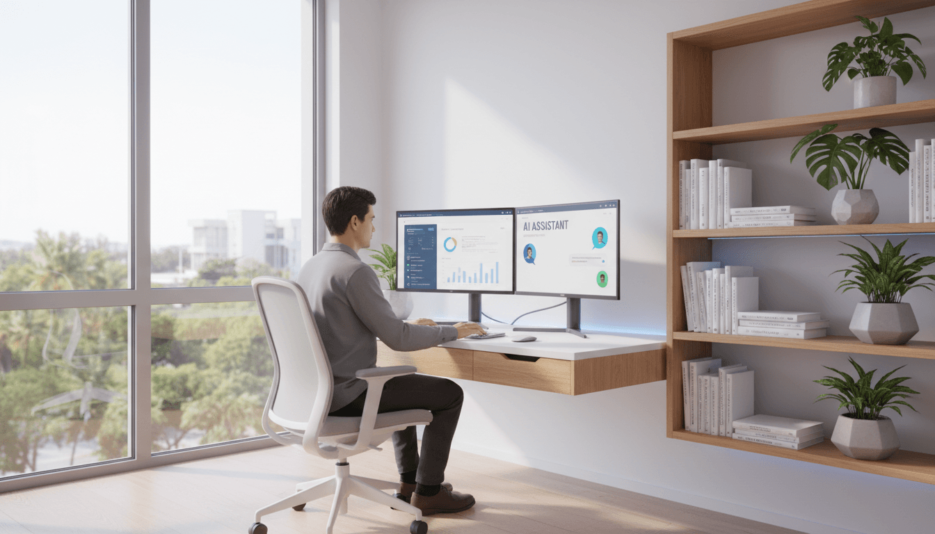 AI automation dashboard displayed on computer screens in modern workspace