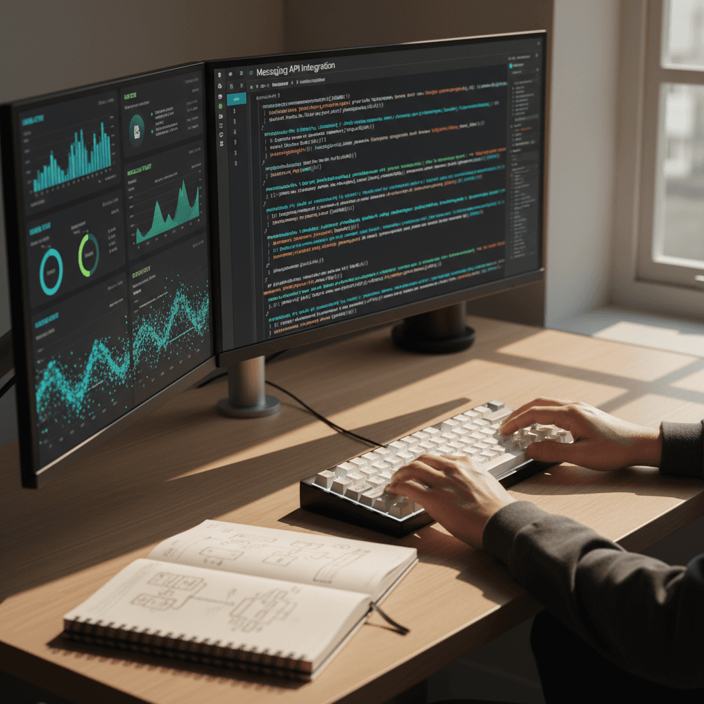 Entrepreneur working on laptop in bright Toronto office space with window light
