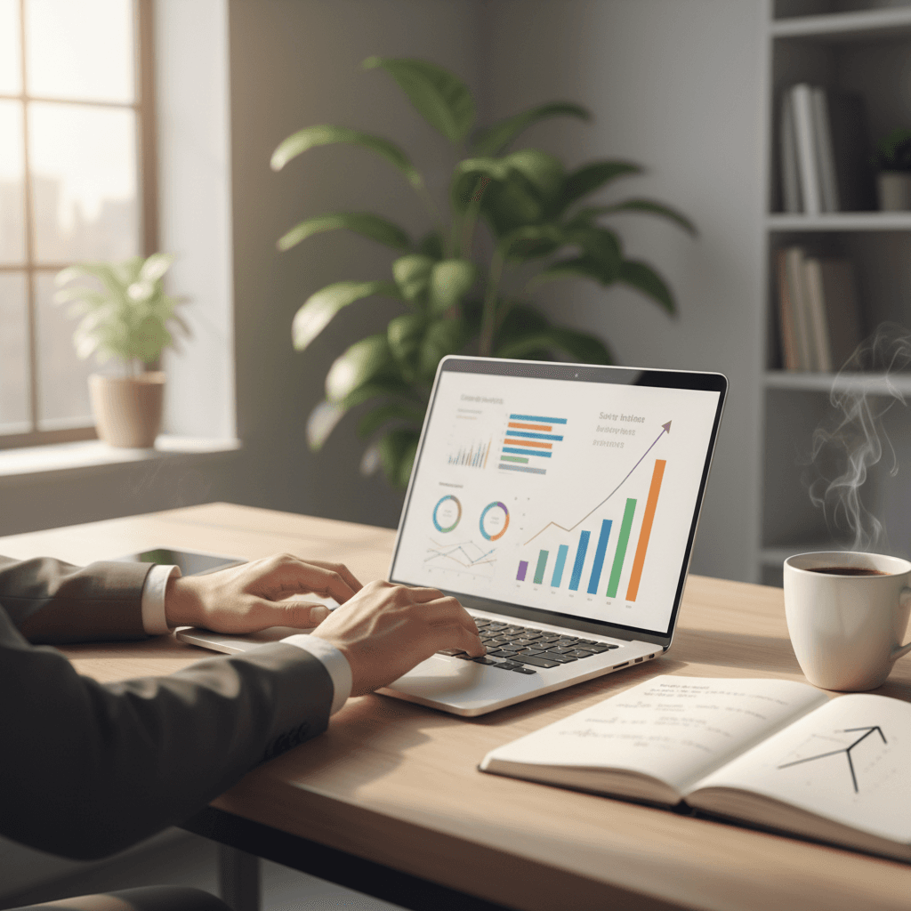 Entrepreneur working on laptop in bright Toronto office space